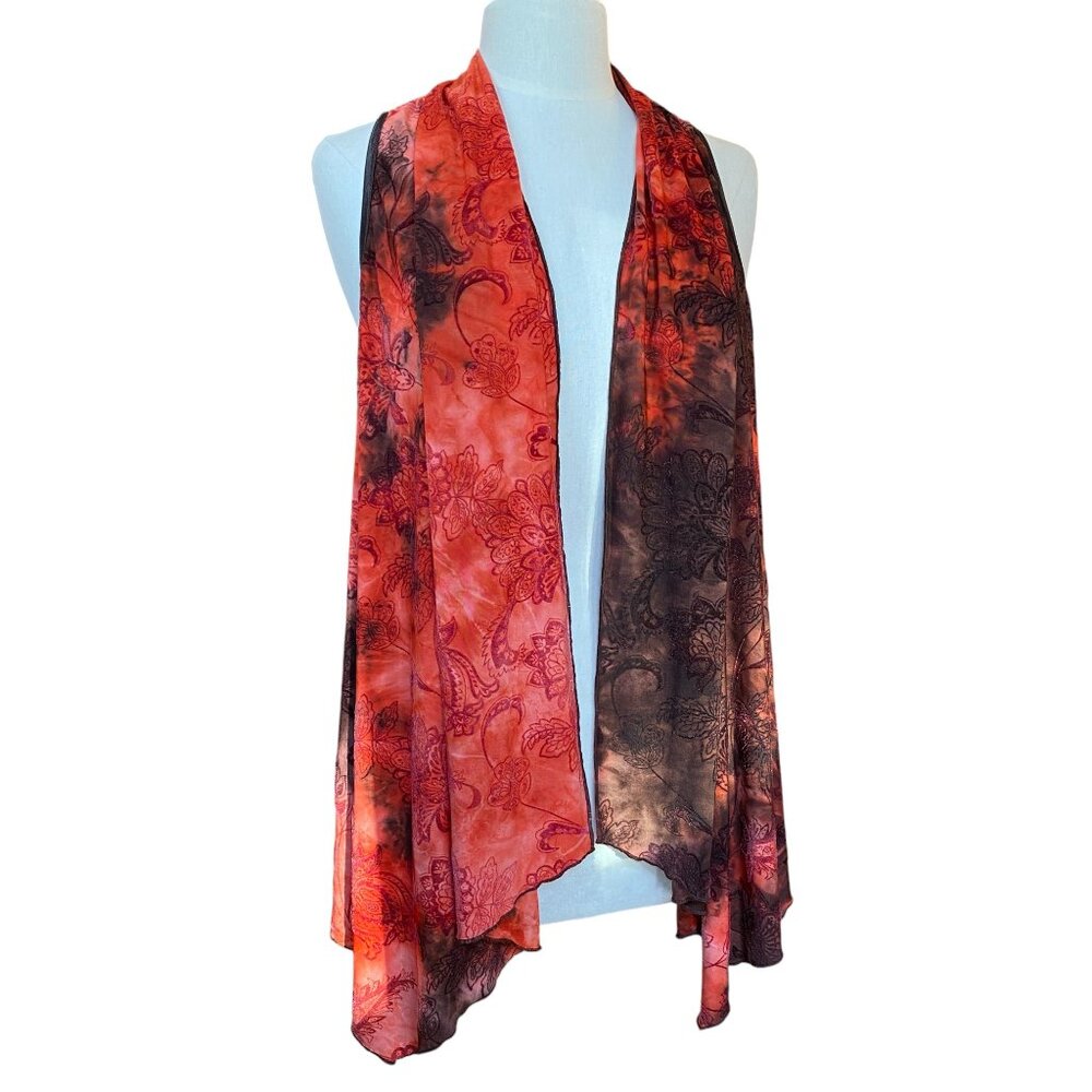 Sami & Jo Tie Dye Floral Paisley Long Vest Hippie Duster Indie Grunge Plus 2X